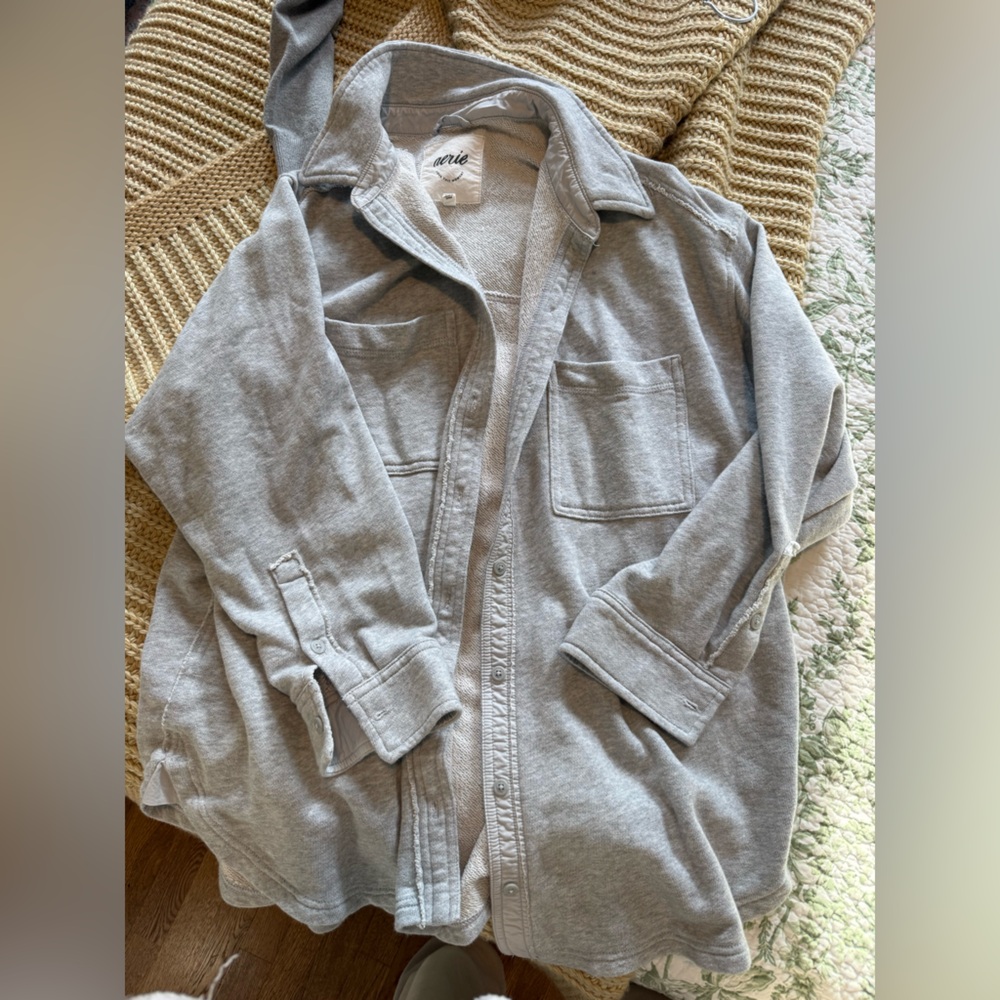 Aerie Light Gray Sweater Button Down